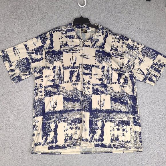 Gilmani Hawaiian Shirt Mens‎ XXL Beige Blue Button Down Camp Outdoor - Picture 1 of 11